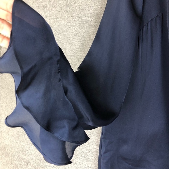 Lauren Ralph Lauren Navy Silk Sheer long sleeve Ruffle Trim blouse size 22W - Picture 5 of 10